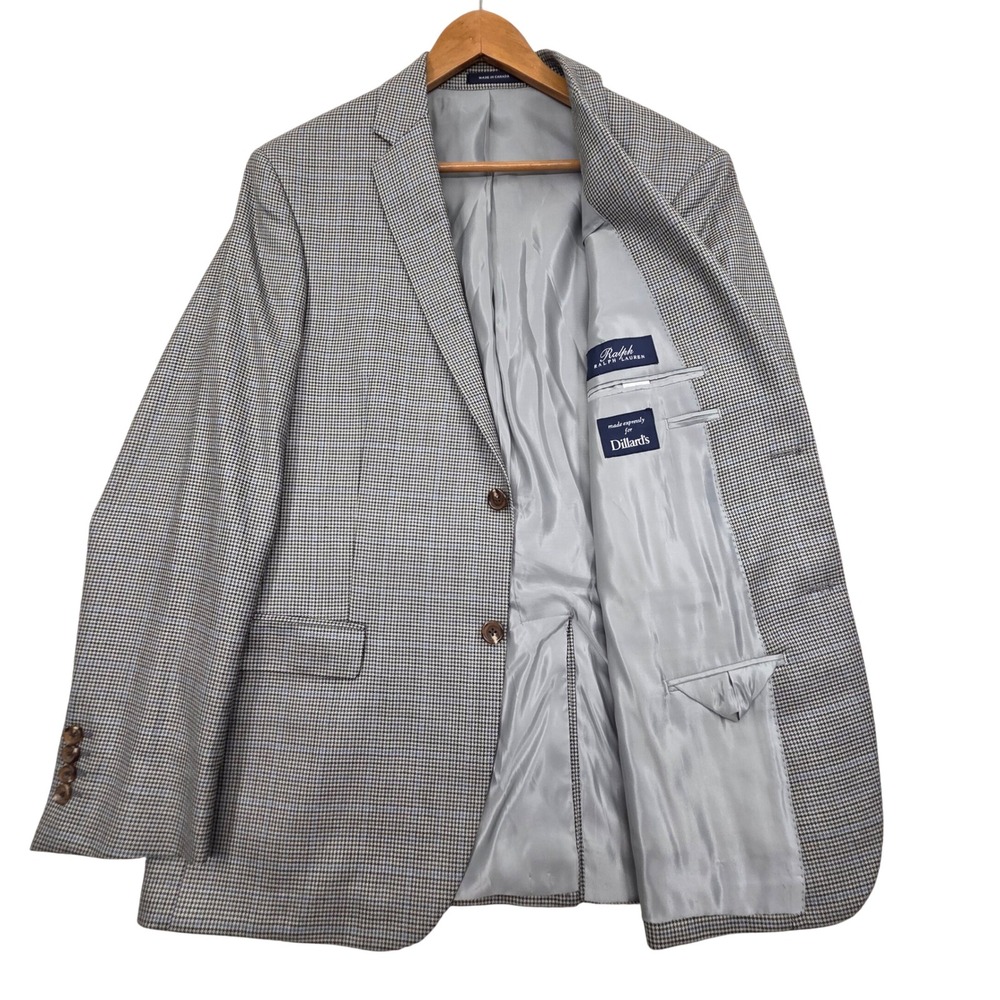 Ralph Lauren 42R Silk Wool Blazer Sport Coat Gray Windowpane Plaid Houndstooth